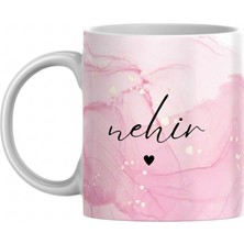 Myworldorganization Kişiye Özel Isimli Porselen Pembe Desenli Baskılı  Kupa Bardak,isme Özel Tasarlanmış Siyah Kalp Detaylı Kupa Bardak