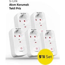S-Link SL-010 Bykalite 5li Set 16A/250V 750 Joule Anahtarlı Isıya Duyarlı Devre ve Akım Korumalı Tekli Priz