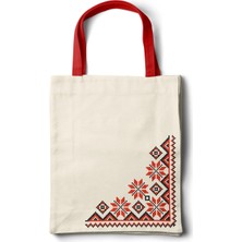 INKD Sanatsal Bez Çanta – Geleneksel Köşe Motifi Tasarım - 35X40