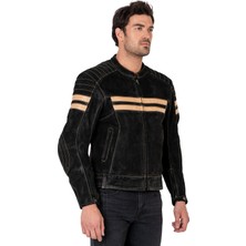 The Biker Jeans Retro Wax Black Korumalı Motosiklet Deri Montu Erkek