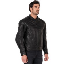 Retro Black Korumalı Motosiklet Deri Montu Erkek