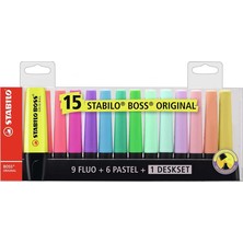Stabilo Boss Original 15 Renk Yazı Tahtası Kalemi Masa Seti 9 Fosforlu 6 Pastel Renkli