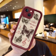 HONTINGA iPhone 14 Plus ile Uyumlu Kılıfı Düşüme Önleyici Basitlik Anti Düşme Kamera Korumali Kelebek Bordo Desen Yumuşak Silikon Telefon Kılıfı Kadın ve Erkek Için Uygundur K2-7226