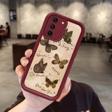 HONTINGA Samsung Galaxy S21 Fe ile Uyumlu Kılıfı Düşüme Önleyici Basitlik Anti Düşme Kamera Korumali Kelebek Bordo Desen Yumuşak Silikon Telefon Kılıfı Kadın ve Erkek Için Uygundur K2-7226