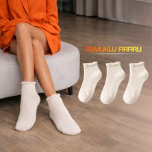 Kral Socks 3 Çift Pamuklu Fırfırlı Kadın Patik Çorap – Dikişsiz Burun