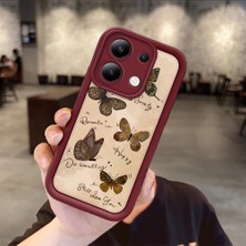 HONTINGA Xiaomi Redmi Note 13 4g ile Uyumlu Kılıfı Düşüme Önleyici Basitlik Anti Düşme Kamera Korumali Kelebek Bordo Desen Yumuşak Silikon Telefon Kılıfı Kadın ve Erkek Için Uygundur K2-7226