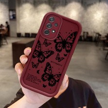 HONTINGA Samsung Galaxy A72 ile Uyumlu Kılıfı Düşüme Önleyici Basitlik Anti Düşme Kamera Korumali Kelebek Bordo Desen Yumuşak Silikon Telefon Kılıfı Kadın ve Erkek Için Uygundur K2-7232