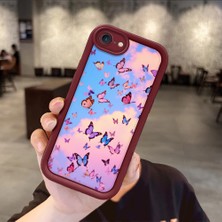 HONTINGA iPhone 7 ile Uyumlu Kılıfı Düşüme Önleyici Basitlik Anti Düşme Kamera Korumali Kelebek Bordo Desen Yumuşak Silikon Telefon Kılıfı Kadın ve Erkek Için Uygundur K2-7227