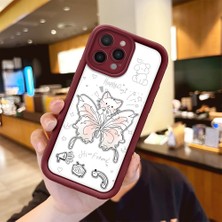 HONTINGA iPhone 14 Pro Max ile Uyumlu Kılıfı Düşüme Önleyici Basitlik Anti Düşme Kamera Korumali Kelebek Bordo Desen Yumuşak Silikon Telefon Kılıfı Kadın ve Erkek Için Uygundur K2-7227