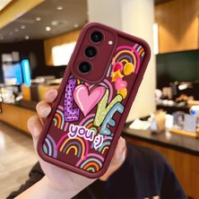 HONTINGA Samsung Galaxy S23 ile Uyumlu Kılıfı Düşüme Önleyici Basitlik Anti Düşme Kamera Korumali Kalp Bordo Desen Yumuşak Silikon Telefon Kılıfı Kadın ve Erkek Için Uygundur K2-7233