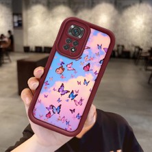 HONTINGA Xiaomi Redmi Note 11 ile Uyumlu Kılıfı Düşüme Önleyici Basitlik Anti Düşme Kamera Korumali Kelebek Bordo Desen Yumuşak Silikon Telefon Kılıfı Kadın ve Erkek Için Uygundur K2-7227
