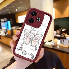 HONTINGA Xiaomi Redmi 13 ile Uyumlu Kılıfı Düşüme Önleyici Basitlik Anti Düşme Kamera Korumali Kelebek Bordo Desen Yumuşak Silikon Telefon Kılıfı Kadın ve Erkek Için Uygundur K2-7227