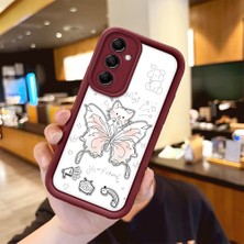 HONTINGA Samsung Galaxy M14 ile Uyumlu Kılıfı Düşüme Önleyici Basitlik Anti Düşme Kamera Korumali Kelebek Bordo Desen Yumuşak Silikon Telefon Kılıfı Kadın ve Erkek Için Uygundur K2-7227