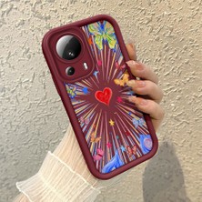 HONTINGA Xiaomi Mi 13 Lite ile Uyumlu Kılıfı Düşüme Önleyici Basitlik Anti Düşme Kamera Korumali Kalp Bordo Desen Yumuşak Silikon Telefon Kılıfı Kadın ve Erkek Için Uygundur K2-7233