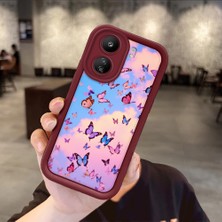 HONTINGA Poco C65 ile Uyumlu Kılıfı Düşüme Önleyici Basitlik Anti Düşme Kamera Korumali Kelebek Bordo Desen Yumuşak Silikon Telefon Kılıfı Kadın ve Erkek Için Uygundur K2-7227