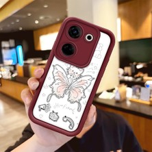 HONTINGA Tecno Camon 20 ile Uyumlu Kılıfı Düşüme Önleyici Basitlik Anti Düşme Kamera Korumali Kelebek Bordo Desen Yumuşak Silikon Telefon Kılıfı Kadın ve Erkek Için Uygundur K2-7227
