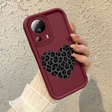HONTINGA Xiaomi Mi 13 Lite ile Uyumlu Kılıfı Düşüme Önleyici Basitlik Anti Düşme Kamera Korumali Leopar Kalp Bordo Desen Yumuşak Silikon Telefon Kılıfı Kadın ve Erkek Için Uygundur K2-7228