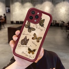 HONTINGA iPhone 15 Pro ile Uyumlu Kılıfı Düşüme Önleyici Basitlik Anti Düşme Kamera Korumali Kelebek Bordo Desen Yumuşak Silikon Telefon Kılıfı Kadın ve Erkek Için Uygundur K2-7226