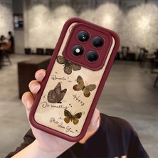 HONTINGA Xiaomi Redmi Note 14 Pro ile Uyumlu Kılıfı Düşüme Önleyici Basitlik Anti Düşme Kamera Korumali Kelebek Bordo Desen Yumuşak Silikon Telefon Kılıfı Kadın ve Erkek Için Uygundur K2-7226