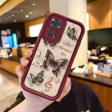 HONTINGA Xiaomi Redmi Note 11 ile Uyumlu Kılıfı Düşüme Önleyici Basitlik Anti Düşme Kamera Korumali Kelebek Bordo Desen Yumuşak Silikon Telefon Kılıfı Kadın ve Erkek Için Uygundur K2-7226