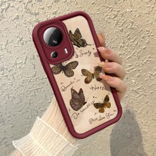 HONTINGA Xiaomi Mi 13 Lite ile Uyumlu Kılıfı Düşüme Önleyici Basitlik Anti Düşme Kamera Korumali Kelebek Bordo Desen Yumuşak Silikon Telefon Kılıfı Kadın ve Erkek Için Uygundur K2-7226