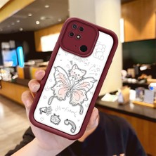 HONTINGA Xiaomi Redmi 10C ile Uyumlu Kılıfı Düşüme Önleyici Basitlik Anti Düşme Kamera Korumali Kelebek Bordo Desen Yumuşak Silikon Telefon Kılıfı Kadın ve Erkek Için Uygundur K2-7227