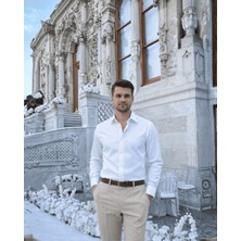 Beystil Slim Fit Beyaz Saten Gömlek