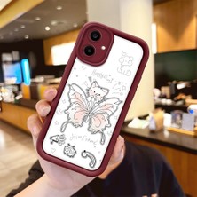 HONTINGA Samsung Galaxy A06 ile Uyumlu Kılıfı Düşüme Önleyici Basitlik Anti Düşme Kamera Korumali Kelebek Bordo Desen Yumuşak Silikon Telefon Kılıfı Kadın ve Erkek Için Uygundur K2-7227