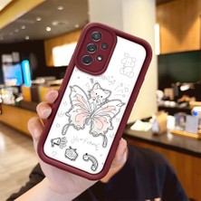 HONTINGA Samsung Galaxy A72 ile Uyumlu Kılıfı Düşüme Önleyici Basitlik Anti Düşme Kamera Korumali Kelebek Bordo Desen Yumuşak Silikon Telefon Kılıfı Kadın ve Erkek Için Uygundur K2-7227