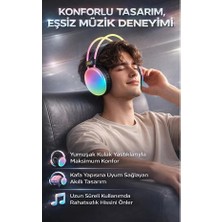 FaroxTech Kablosuz Bluetooth 5.3 Kulak Üstü Kulaklık - Mikrofonlu Gökkuşağı RGB Işıklı Yüksek Ses