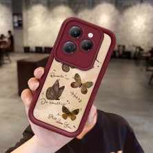 HONTINGA Infinix Hot 40 ile Uyumlu Kılıfı Düşüme Önleyici Basitlik Anti Düşme Kamera Korumali Kelebek Bordo Desen Yumuşak Silikon Telefon Kılıfı Kadın ve Erkek Için Uygundur K2-7226
