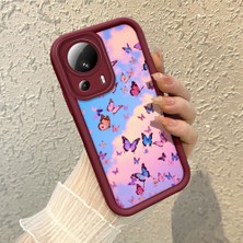 HONTINGA Xiaomi Mi 13 Lite ile Uyumlu Kılıfı Düşüme Önleyici Basitlik Anti Düşme Kamera Korumali Kelebek Bordo Desen Yumuşak Silikon Telefon Kılıfı Kadın ve Erkek Için Uygundur K2-7227