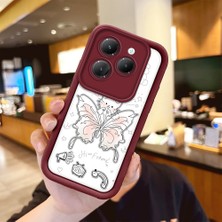 HONTINGA Infinix Hot 40 ile Uyumlu Kılıfı Düşüme Önleyici Basitlik Anti Düşme Kamera Korumali Kelebek Bordo Desen Yumuşak Silikon Telefon Kılıfı Kadın ve Erkek Için Uygundur K2-7227