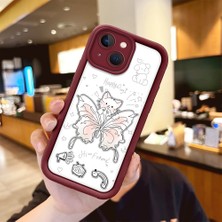 HONTINGA iPhone 15 Plus ile Uyumlu Kılıfı Düşüme Önleyici Basitlik Anti Düşme Kamera Korumali Kelebek Bordo Desen Yumuşak Silikon Telefon Kılıfı Kadın ve Erkek Için Uygundur K2-7227