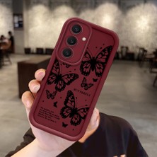 HONTINGA Samsung Galaxy S24 Plus ile Uyumlu Kılıfı Düşüme Önleyici Basitlik Anti Düşme Kamera Korumali Kelebek Bordo Desen Yumuşak Silikon Telefon Kılıfı Kadın ve Erkek Için Uygundur K2-7232