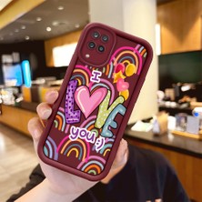 HONTINGA Samsung Galaxy A12 ile Uyumlu Kılıfı Düşüme Önleyici Basitlik Anti Düşme Kamera Korumali Kalp Bordo Desen Yumuşak Silikon Telefon Kılıfı Kadın ve Erkek Için Uygundur K2-7233