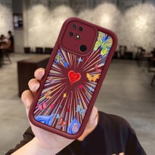 HONTINGA Xiaomi Redmi 10C ile Uyumlu Kılıfı Düşüme Önleyici Basitlik Anti Düşme Kamera Korumali Kalp Bordo Desen Yumuşak Silikon Telefon Kılıfı Kadın ve Erkek Için Uygundur K2-7233