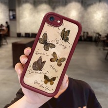 HONTINGA iPhone 8 ile Uyumlu Kılıfı Düşüme Önleyici Basitlik Anti Düşme Kamera Korumali Kelebek Bordo Desen Yumuşak Silikon Telefon Kılıfı Kadın ve Erkek Için Uygundur K2-7226