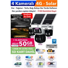 IDS 20MP 4 Kameralı Güneş Enerjili 4g Güvenlik Kamerası 600GB Internet 128GB Sd Kart Üstün Gece Görüşlü