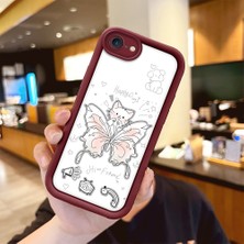 HONTINGA iPhone 7 ile Uyumlu Kılıfı Düşüme Önleyici Basitlik Anti Düşme Kamera Korumali Kelebek Bordo Desen Yumuşak Silikon Telefon Kılıfı Kadın ve Erkek Için Uygundur K2-7227