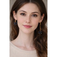 Liora Club El Yapımı Lacivert Kristal Boncuklu Sallantılı Küpe – Zarif Tasarım Kadın Küpesi