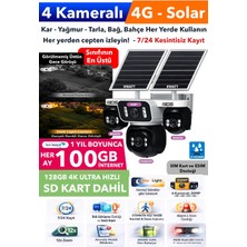 IDS 4 Kamera 20MP Güneş Enerjili 4g Güvenlik Kamerası 1200GB Internet 128GB Sd Kart Üstün Gece Görüşlü