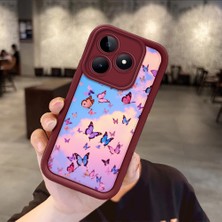 HONTINGA Realme Note 50 ile Uyumlu Kılıfı Düşüme Önleyici Basitlik Anti Düşme Kamera Korumali Kelebek Bordo Desen Yumuşak Silikon Telefon Kılıfı Kadın ve Erkek Için Uygundur K2-7227