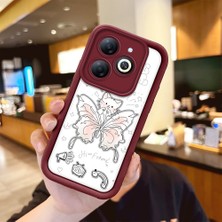 HONTINGA Infinix Smart 8 ile Uyumlu Kılıfı Düşüme Önleyici Basitlik Anti Düşme Kamera Korumali Kelebek Bordo Desen Yumuşak Silikon Telefon Kılıfı Kadın ve Erkek Için Uygundur K2-7227