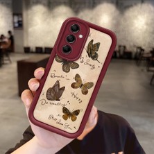 HONTINGA Samsung Galaxy M14 ile Uyumlu Kılıfı Düşüme Önleyici Basitlik Anti Düşme Kamera Korumali Kelebek Bordo Desen Yumuşak Silikon Telefon Kılıfı Kadın ve Erkek Için Uygundur K2-7226