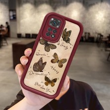 HONTINGA Xiaomi Redmi Note 11 ile Uyumlu Kılıfı Düşüme Önleyici Basitlik Anti Düşme Kamera Korumali Kelebek Bordo Desen Yumuşak Silikon Telefon Kılıfı Kadın ve Erkek Için Uygundur K2-7226