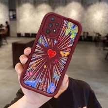 HONTINGA Samsung Galaxy A52 ile Uyumlu Kılıfı Düşüme Önleyici Basitlik Anti Düşme Kamera Korumali Kalp Bordo Desen Yumuşak Silikon Telefon Kılıfı Kadın ve Erkek Için Uygundur K2-7233
