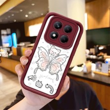 HONTINGA Xiaomi Redmi Note 14 Pro ile Uyumlu Kılıfı Düşüme Önleyici Basitlik Anti Düşme Kamera Korumali Kelebek Bordo Desen Yumuşak Silikon Telefon Kılıfı Kadın ve Erkek Için Uygundur K2-7227