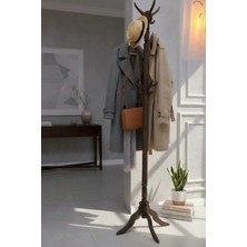 Ahşap Teslim Ahşap Portmanto Dekoratif Ayaklı Askılık  Mont Ceket Elbise Askılığı -Ceviz Rengi