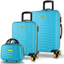 My Valice Croc Abs Makyaj Kabin ve Orta Boy Turkuaz 3'lü Valiz Seti